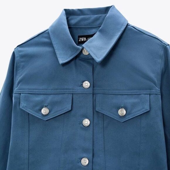 Zara blue 100% cotton denim button down mini twill long sleeve shirt dress S - Picture 6 of 11